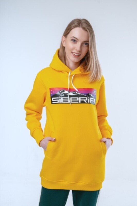 Толстовка удлиненная "Siberia Горы" жёлтая | UNISEX